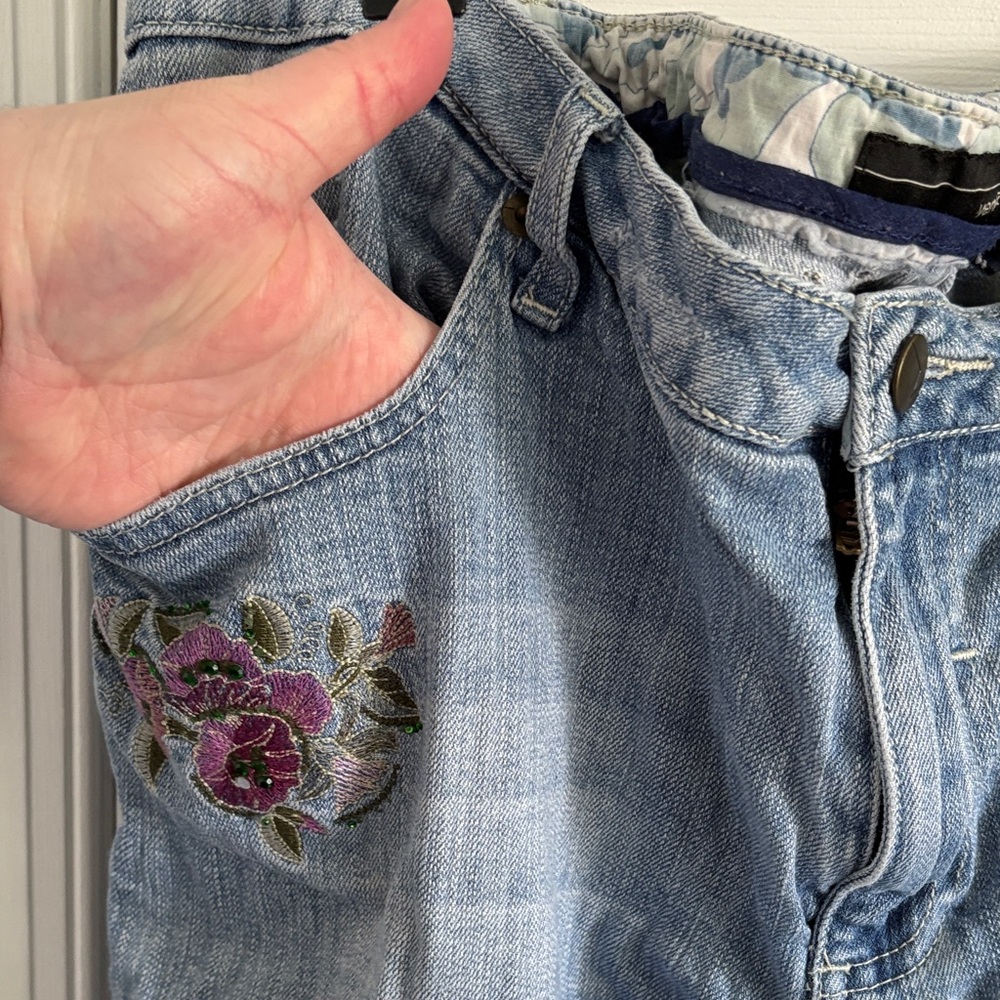 Vintage Y2K Lane Bryant Venezia Light Blue Embroidered Straight Leg Boho Jeans - Picture 8 of 11